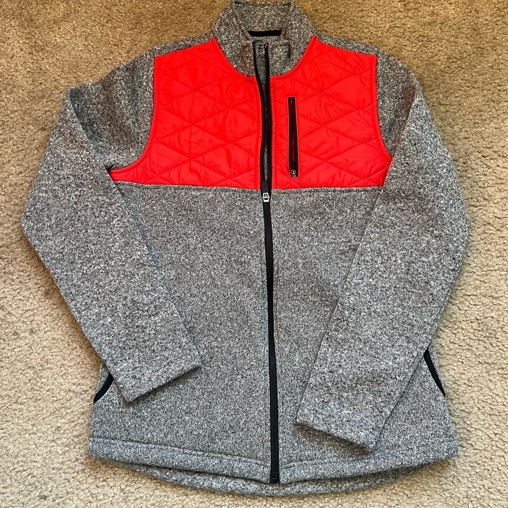 ZYIA Active Red Gray Quilted Ash Cabin Jacket Full Zip